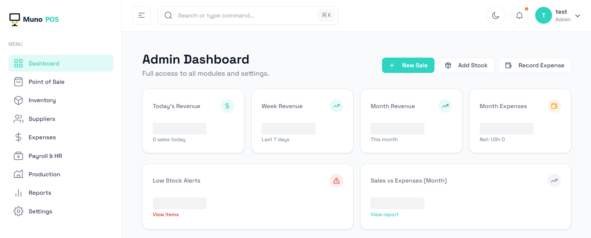 MunoPOS admin dashboard preview